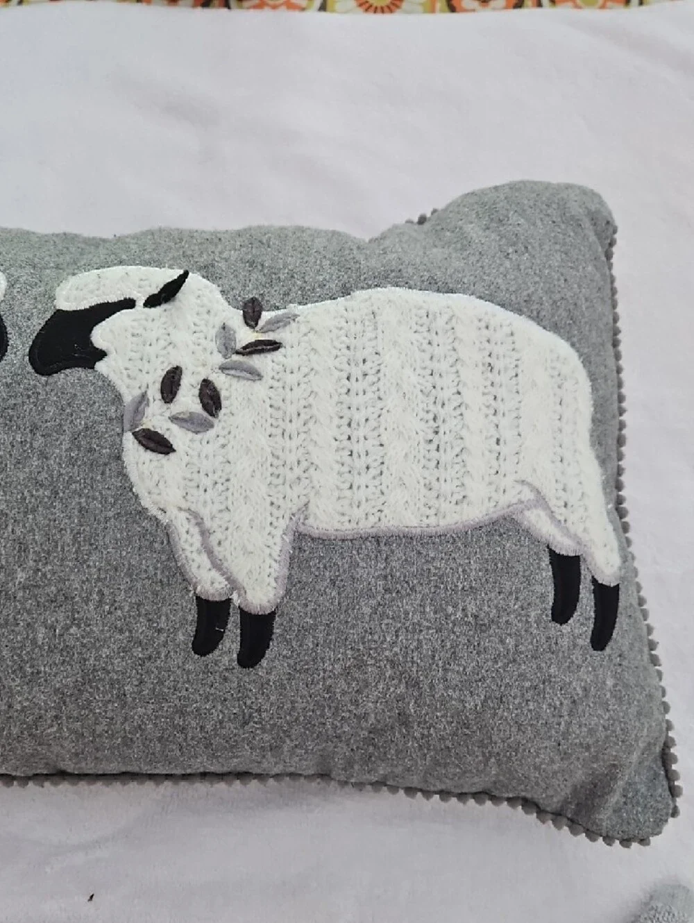 Source Unknown Gray Sheep Appliqué Holiday Pillow with Red Bird